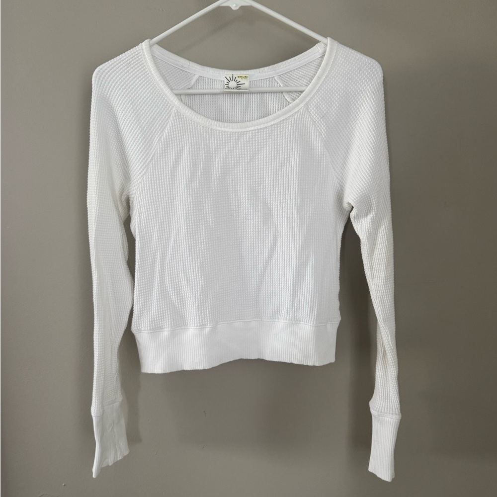 Aerie White Waffle Knit Long Sleeve Top